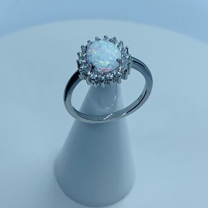 Sterling Silver Oval White Lab Opal CZ Ring